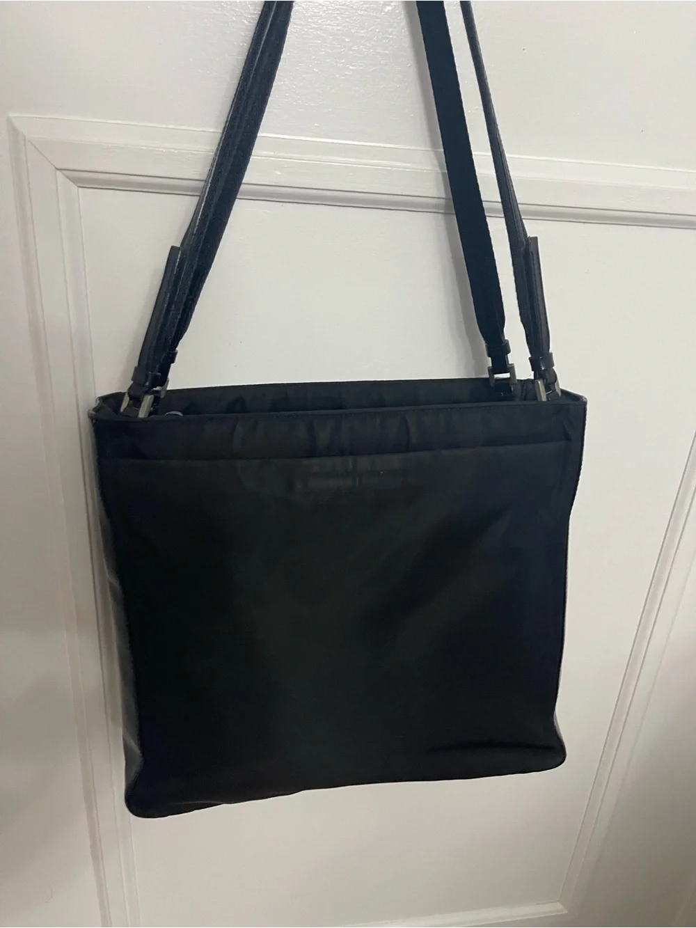 Prada Black Nylon Shoulder Bag with Silver Triangle Logo